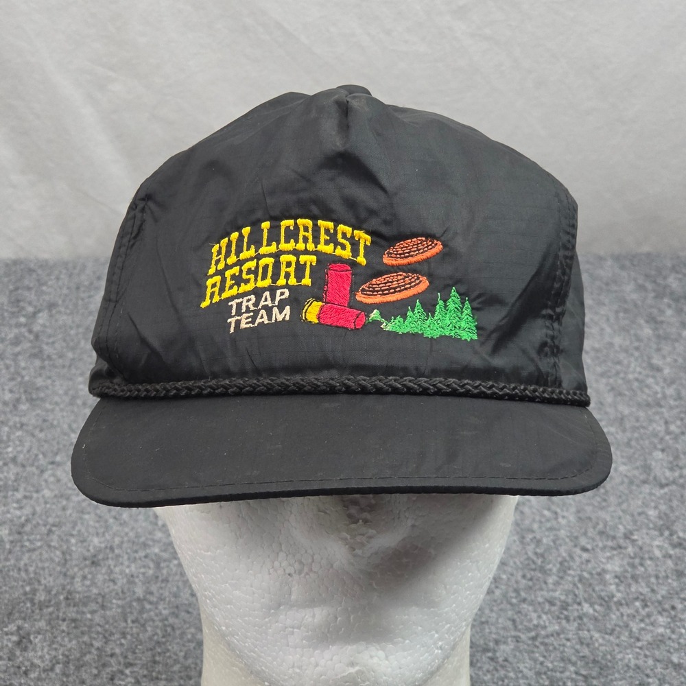 Vintage Hillcrest Resort Trap Team Hat Black Nylon Rope Cap Snapback Ripstop 80s